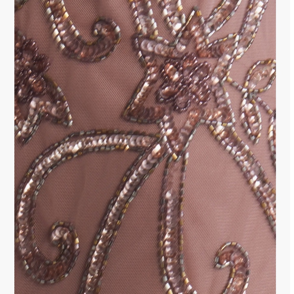 Pisarro Nights Beaded Illusion Neck Gown Mauve Tulle Flare Godet Hem Midi Size 6 - Picture 3 of 14